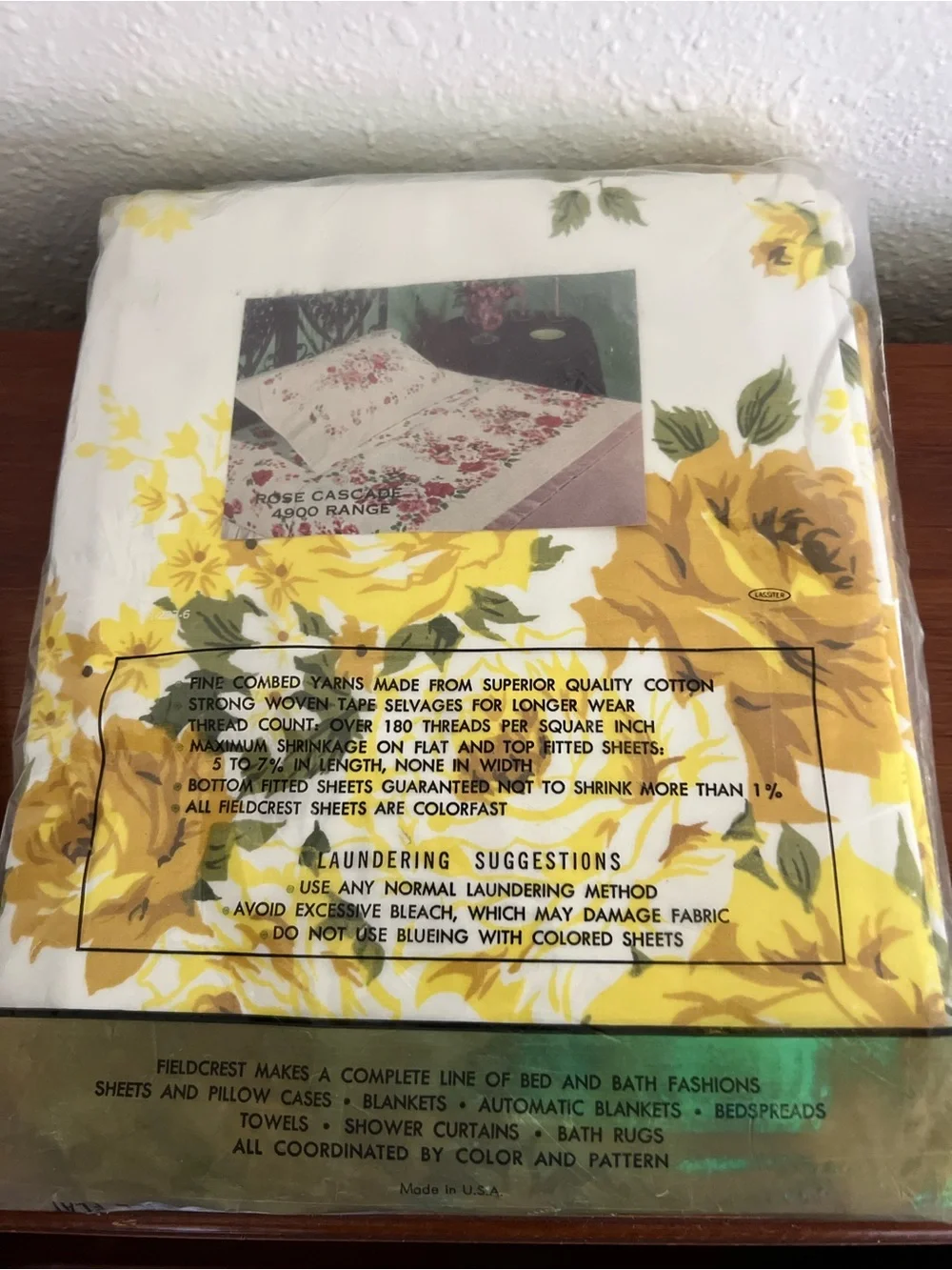 Fieldcrest White Full Flat Sheet Set with Pillowcases, Yellow Floral Print